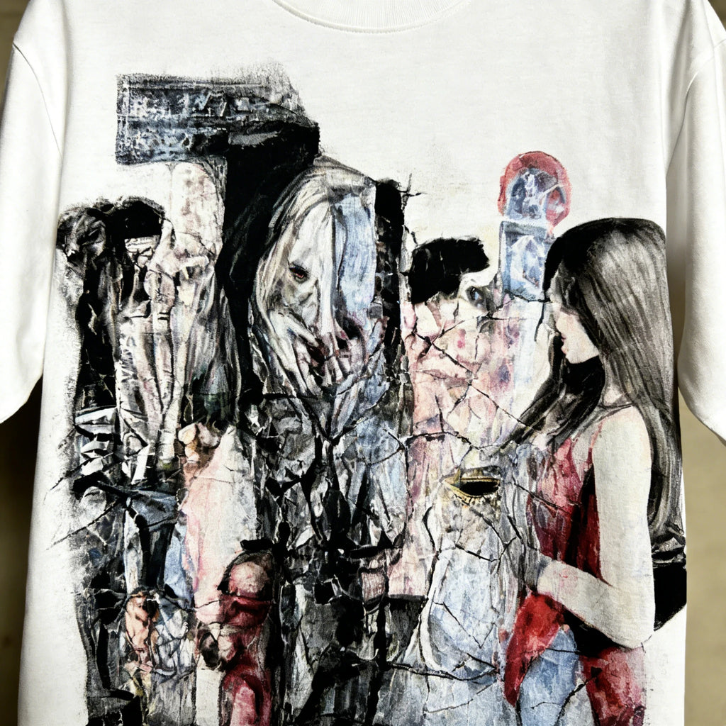 Abstract Gothic Portrait Oversized T-Shirt | Subculture Avant-Garde Art Graphic Tee