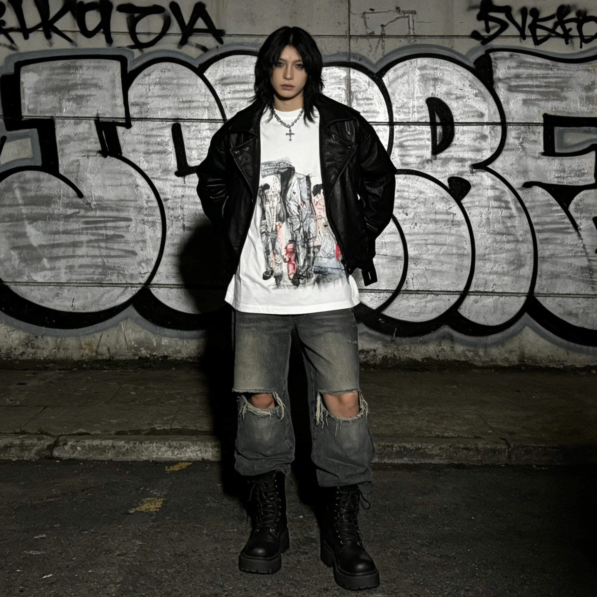 Abstract Gothic Portrait Oversized T-Shirt | Subculture Avant-Garde Art Graphic Tee