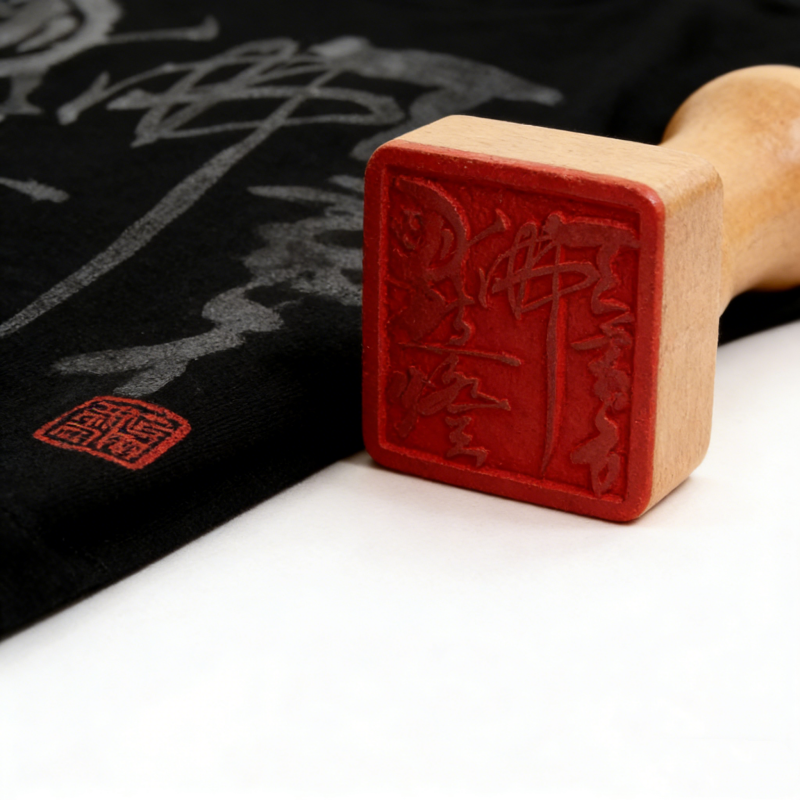 Black Chinese Calligraphy Ink Art Oversized T-Shirt - Gray Brushstroke Design with Red Seal, Unisex Cotton Streetwear Tee