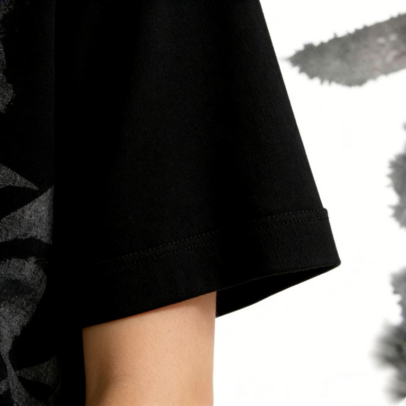 Black Chinese Calligraphy Ink Art Oversized T-Shirt - Gray Brushstroke Design with Red Seal, Unisex Cotton Streetwear Tee