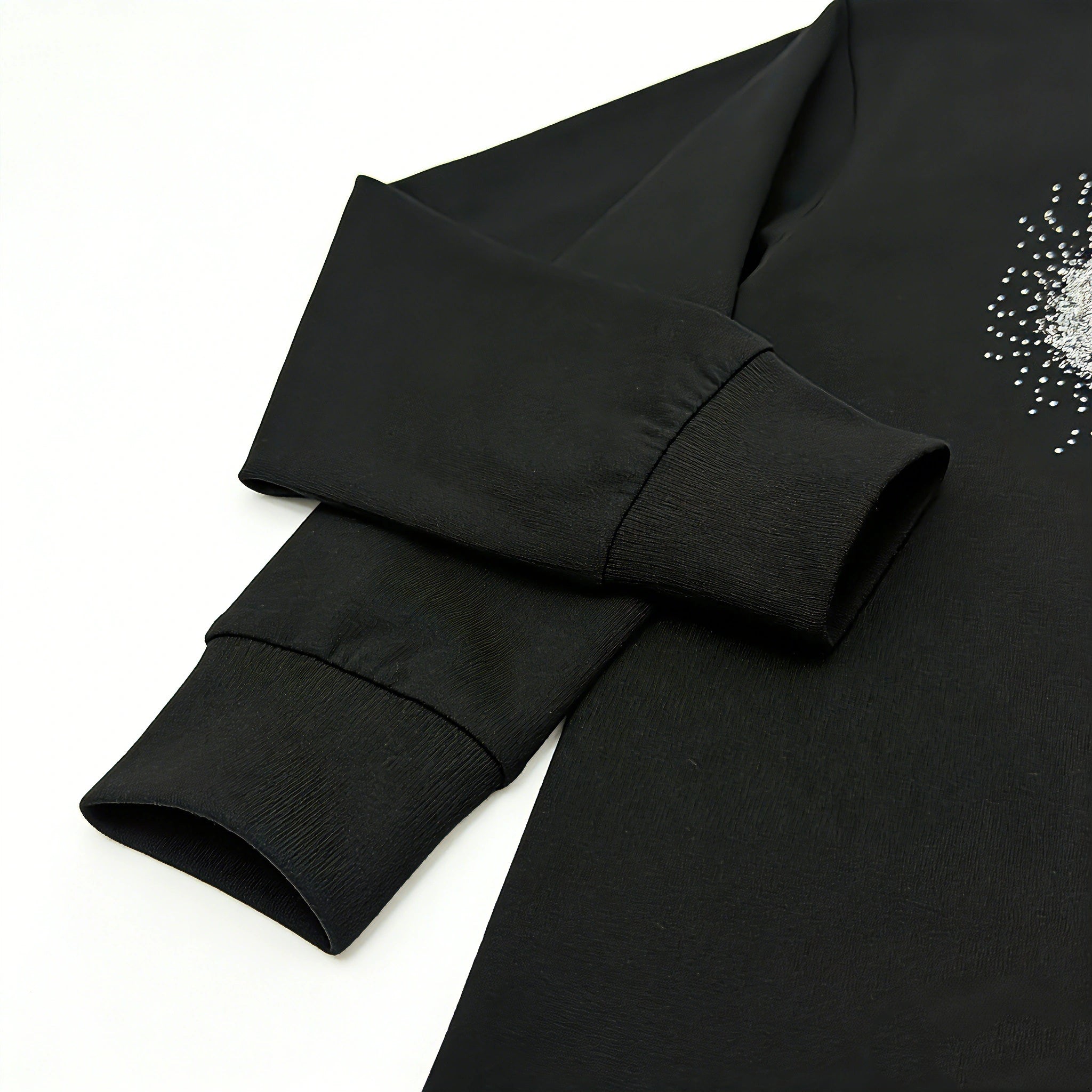 Sparkling Boneless Rhinestone Graphic on Black Long Sleeve Tee