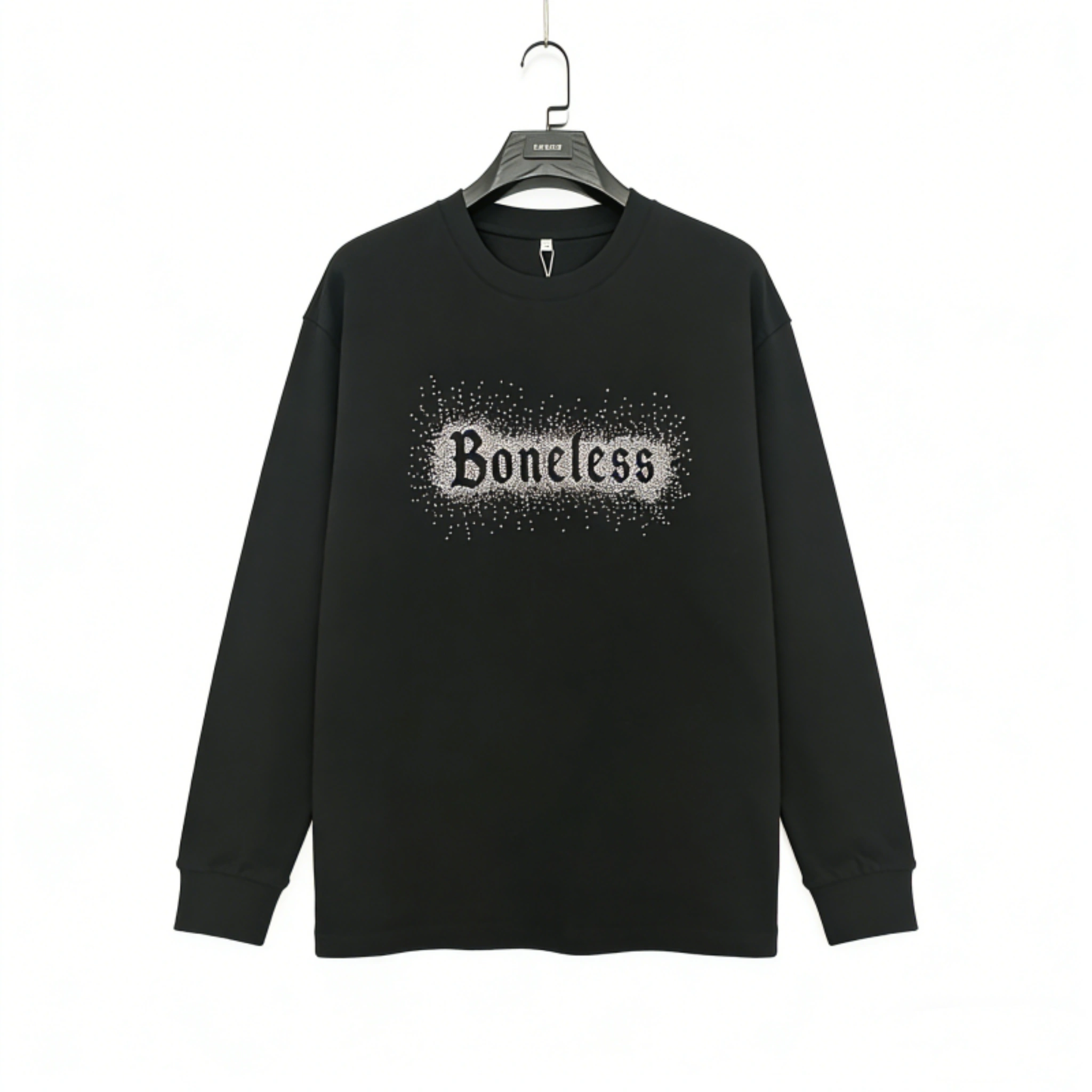 Boneless Gothic Rhinestone Oversized Long Sleeve T-Shirt Black Streetwear
