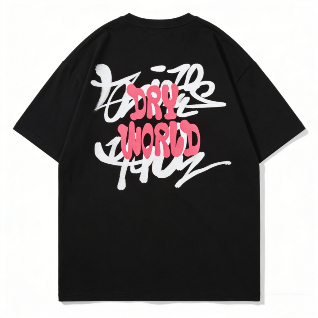 DRY WORLD Graffiti Oversized T-Shirt | Black Streetwear Graphic Tee