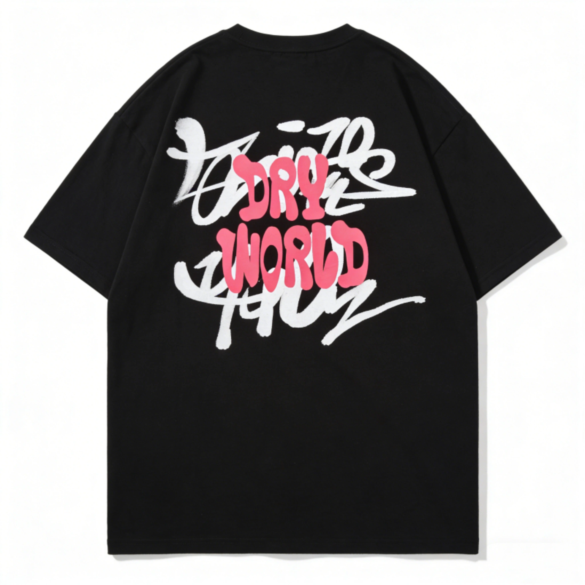 DRY WORLD Graffiti Oversized T-Shirt | Black Streetwear Graphic Tee