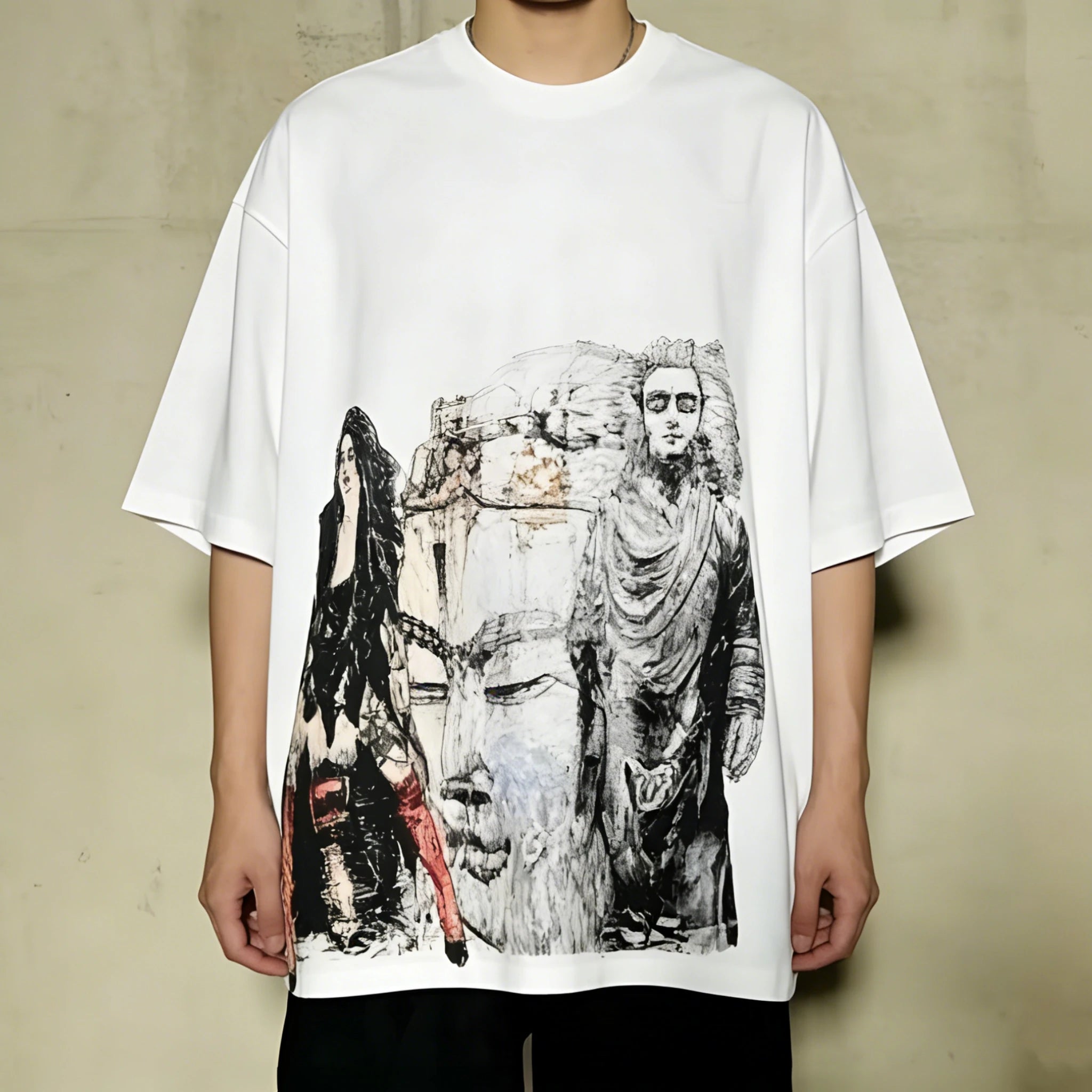 Dark Gothic Portrait Oversized T-Shirt | Subculture Aesthetic Art Graphic Tee