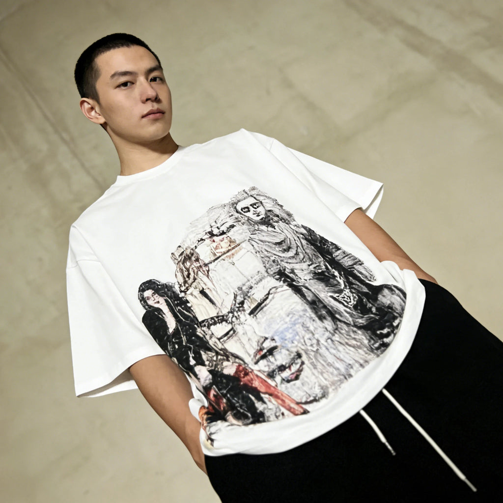 Dark Gothic Portrait Oversized T-Shirt | Subculture Aesthetic Art Graphic Tee