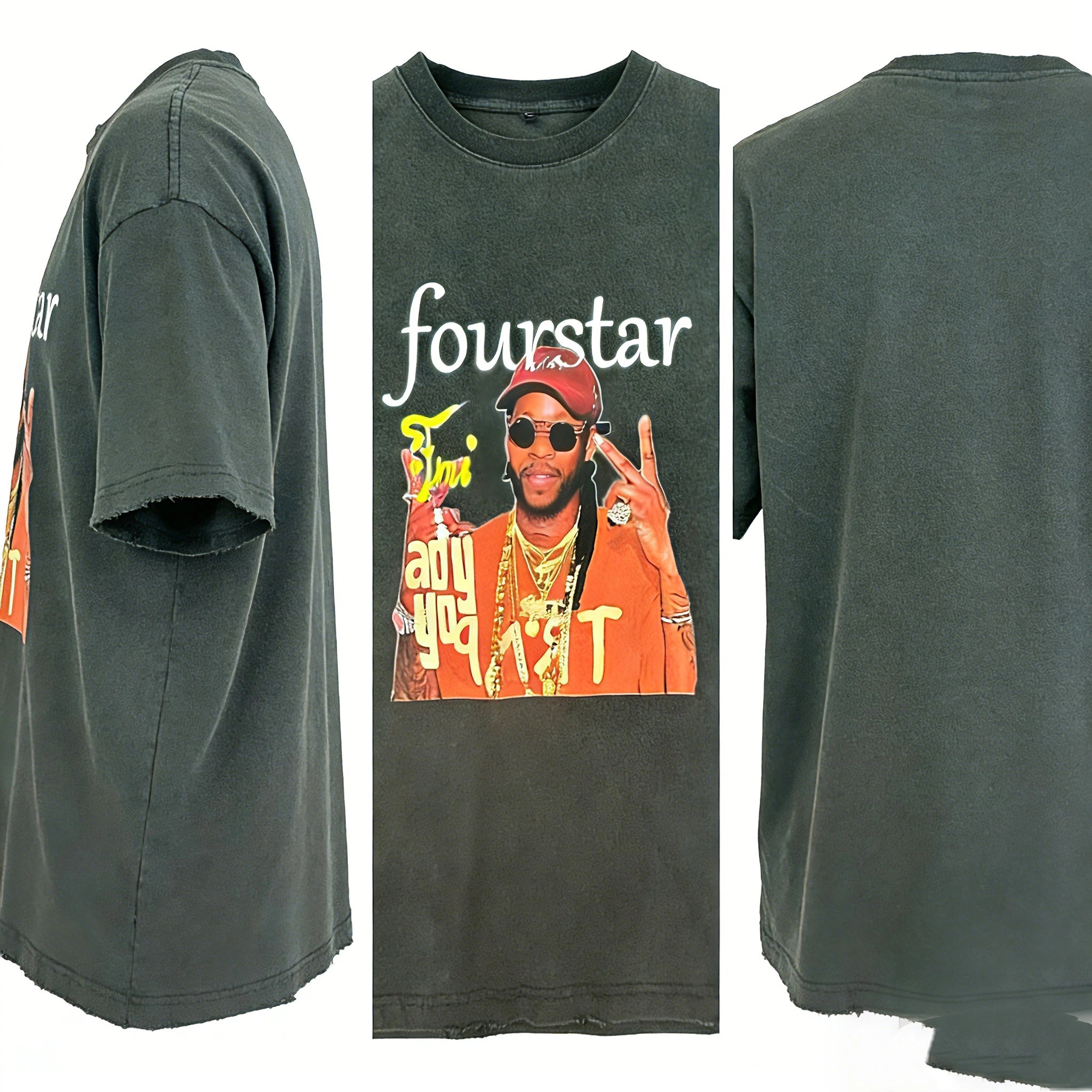 2 Chainz Portrait Graphic on Back Fourstar Logo Vintage Tee