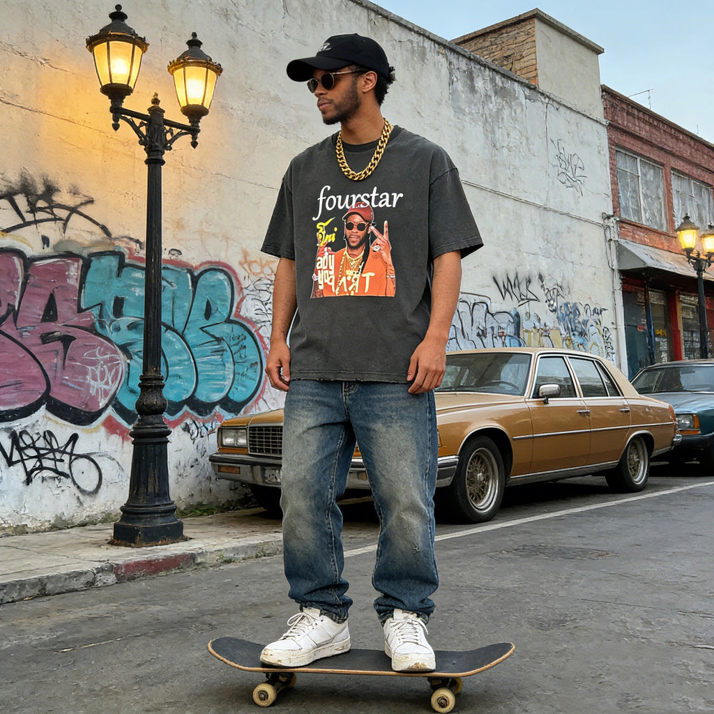 Fourstar x 2 Chainz Vintage Washed Graphic Tee Oversized Black Streetwear