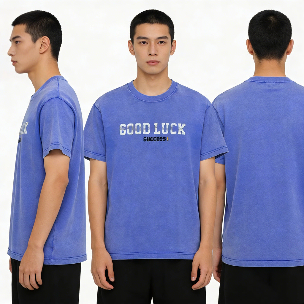 Model Wearing Good Luck Oversized Tee Retro Street Style