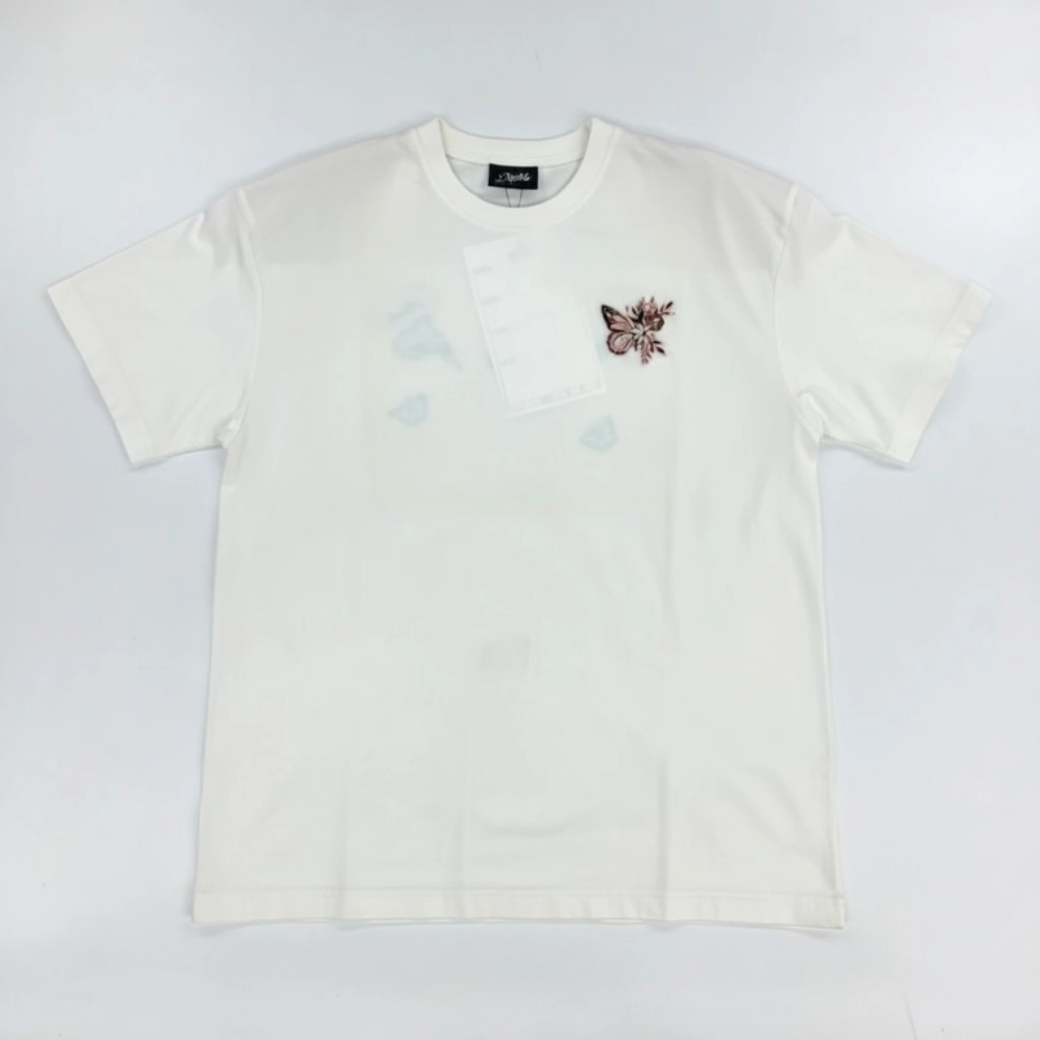 Love Yourself Bold Text with Pink Butterflies & Floral Print on White Tee