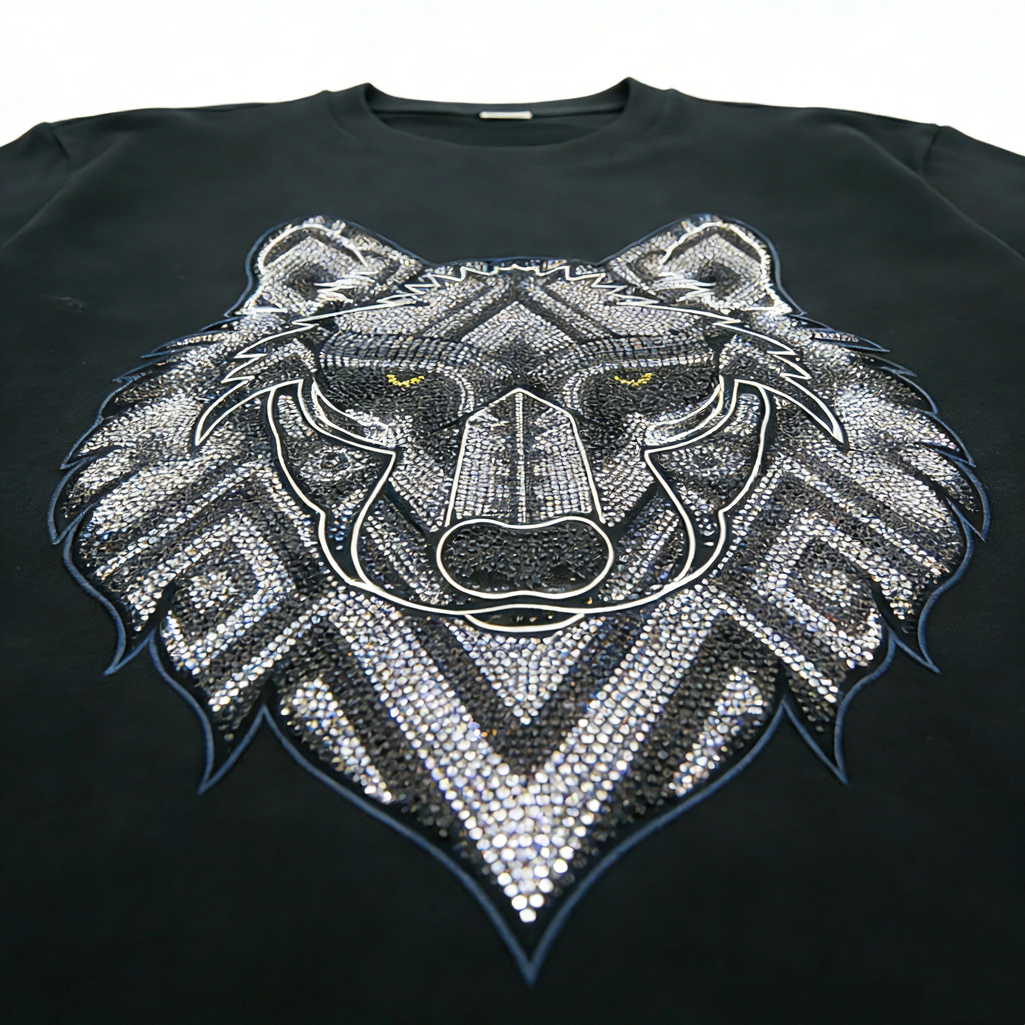 Boneless Gothic Rhinestone Oversized Long Sleeve T-Shirt Flat Lay Black