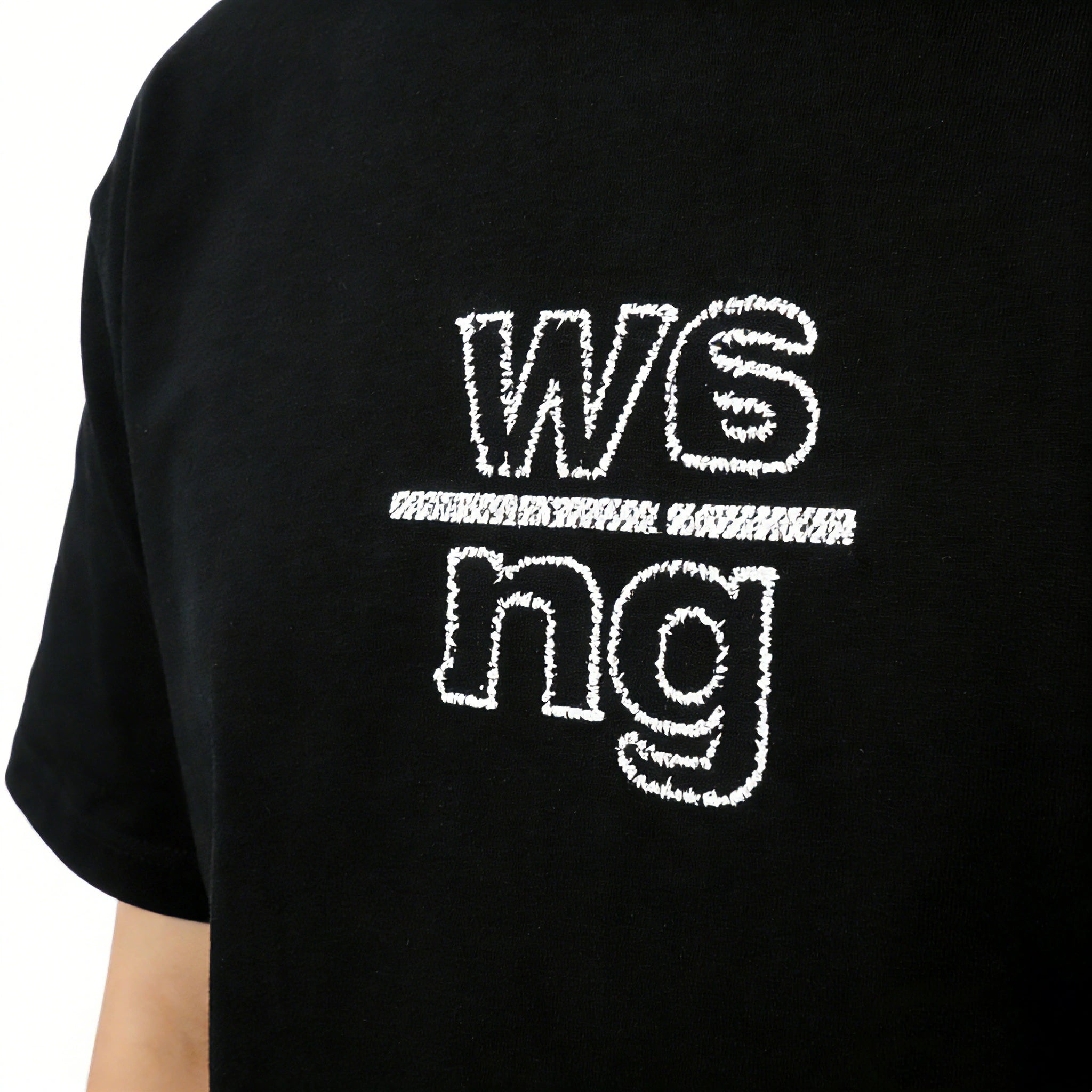 W6 ng Chest Embroidery Detail on Black Oversized T-Shirt