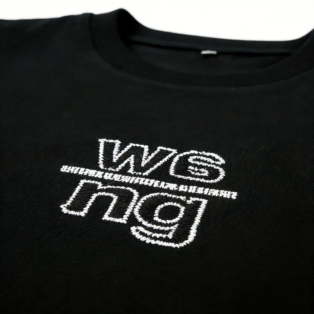 W6 ng Chest Embroidery Detail on Black Oversized T-Shirt