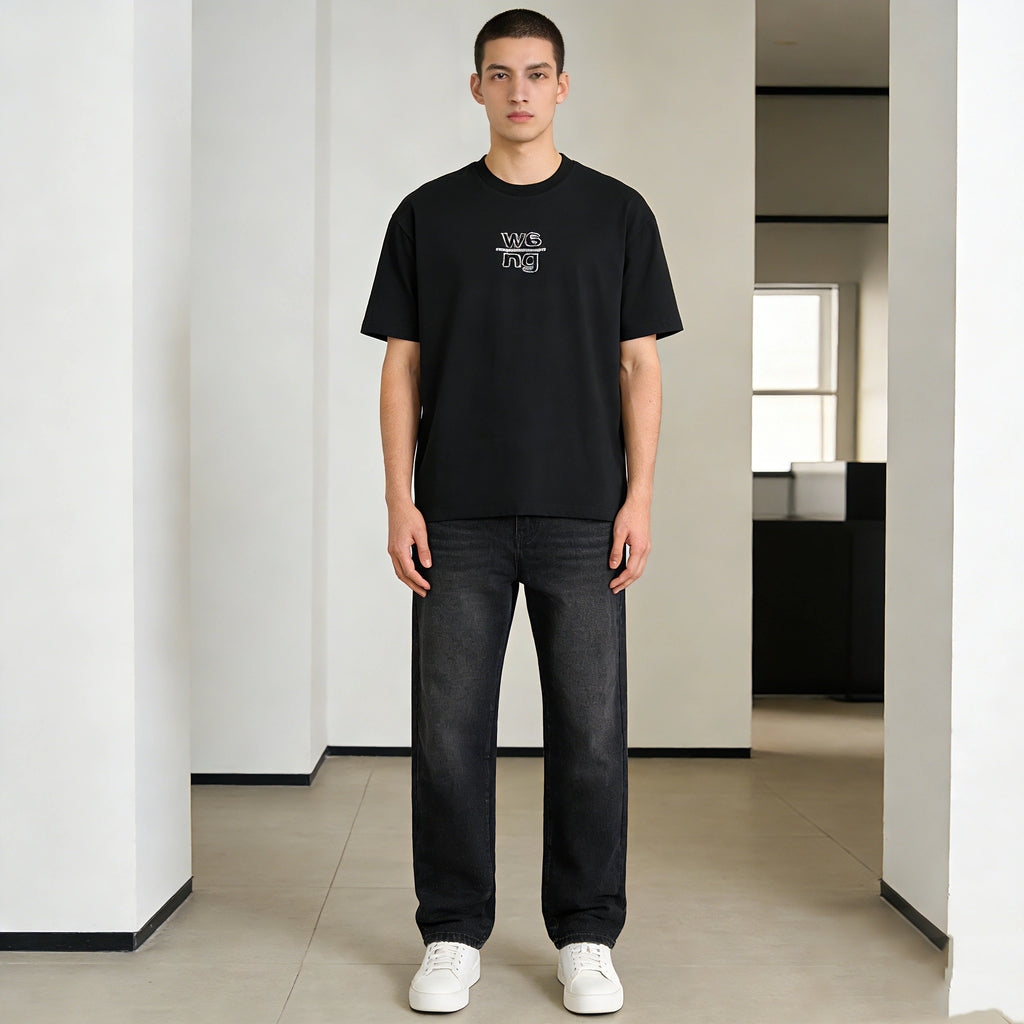 Minimalist W6 ng Embroidered Oversized Tee Black High Streetwear