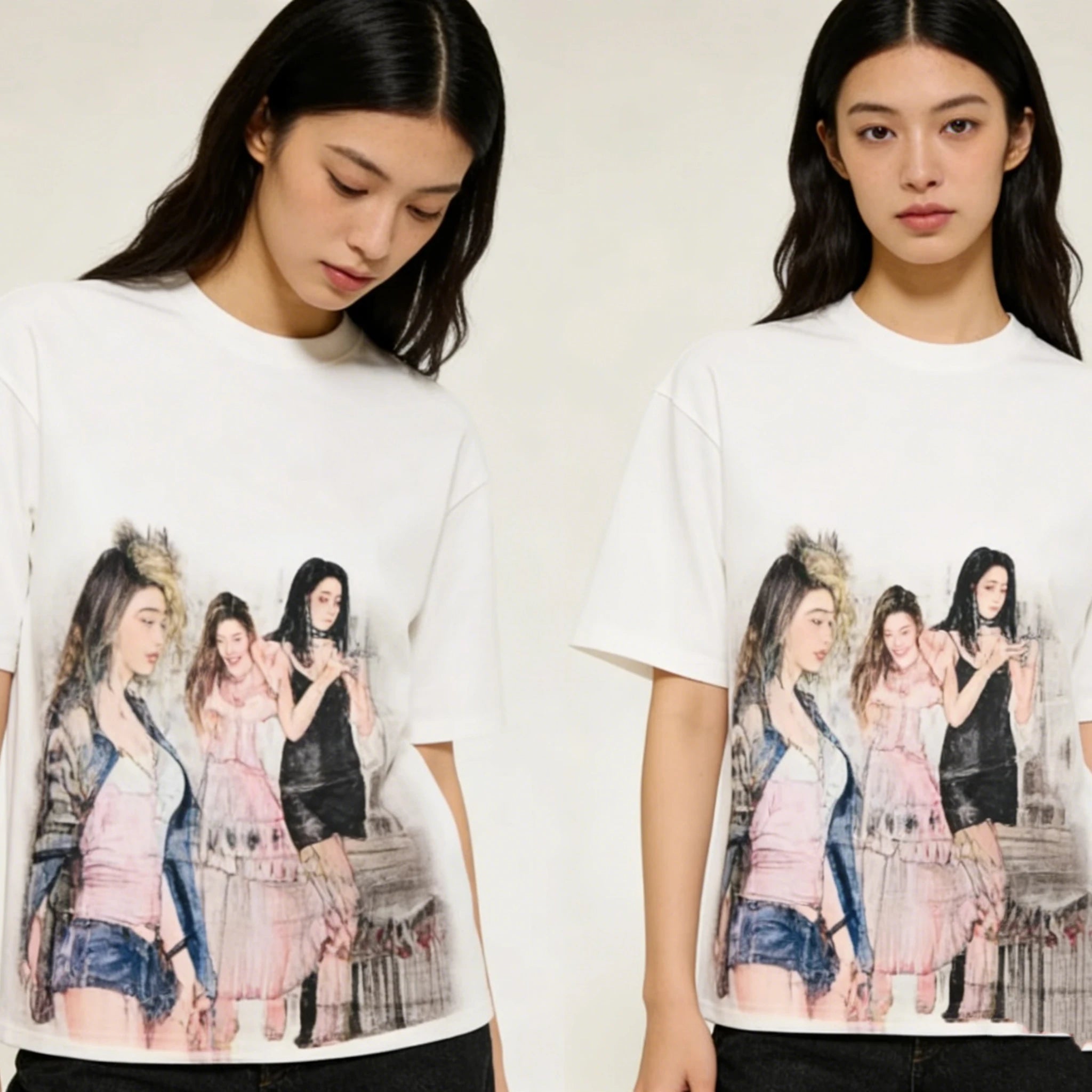 Vintage Pin-Up Watercolor Oversized T-Shirt | Subculture Art Graphic Tee