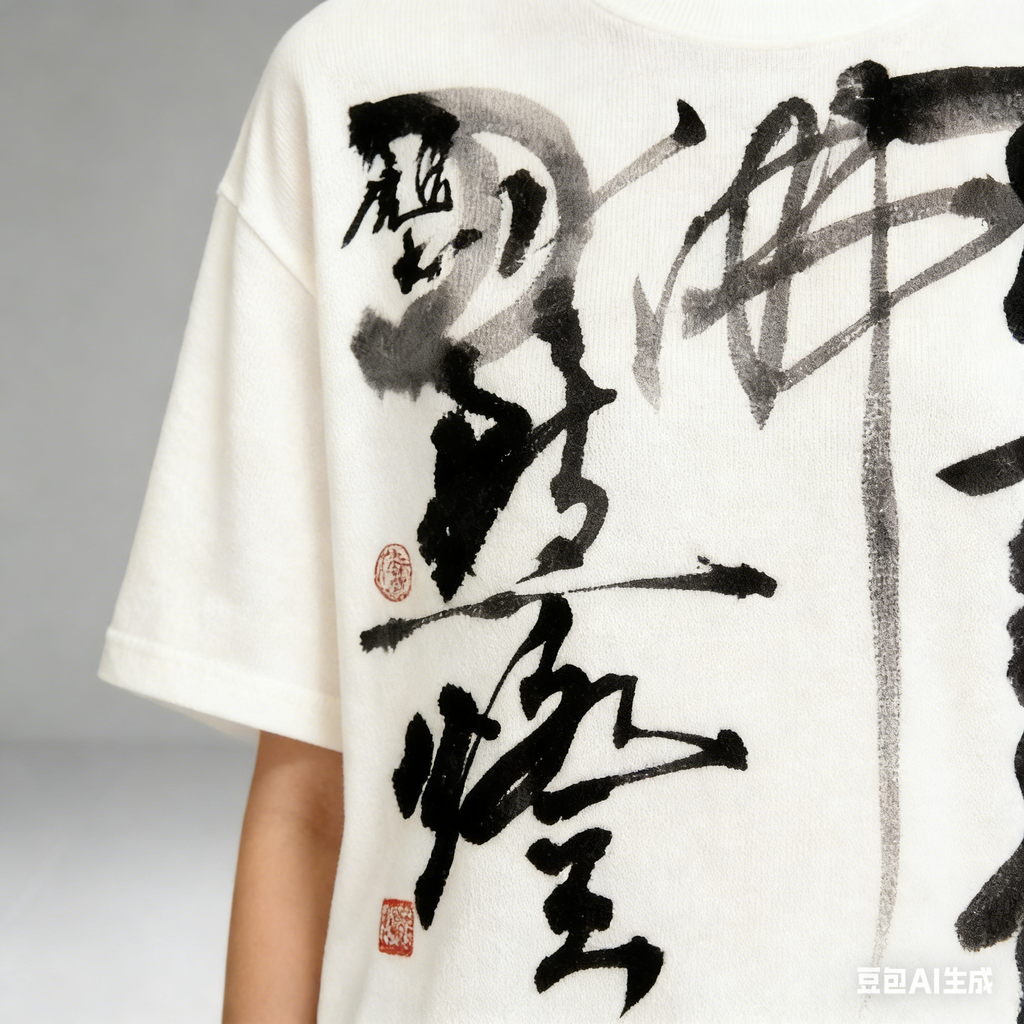 Chinese Calligraphy Art Oversized T-Shirt - White Retro Ink Style Streetwear Top