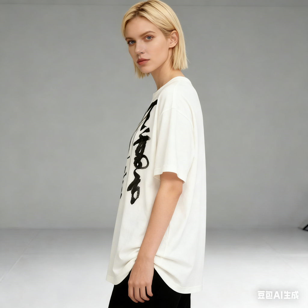 Chinese Calligraphy Art Oversized T-Shirt - White Retro Ink Style Streetwear Top