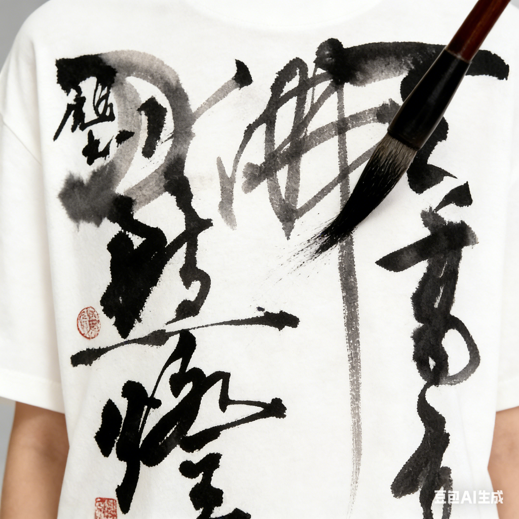 Chinese Calligraphy Art Oversized T-Shirt - White Retro Ink Style Streetwear Top